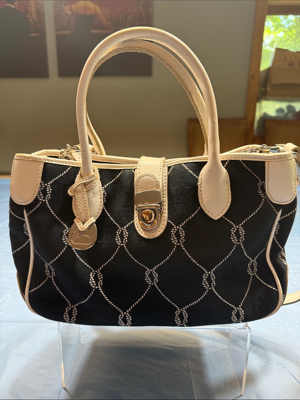 Dooney & Bourke Canvas Black and Cream Satchel Crossbody
